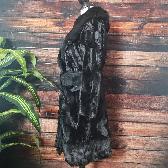 Lilli Ann Rare Vintage 60s Black Velvet Coat Faux Fur Trim US Union Made